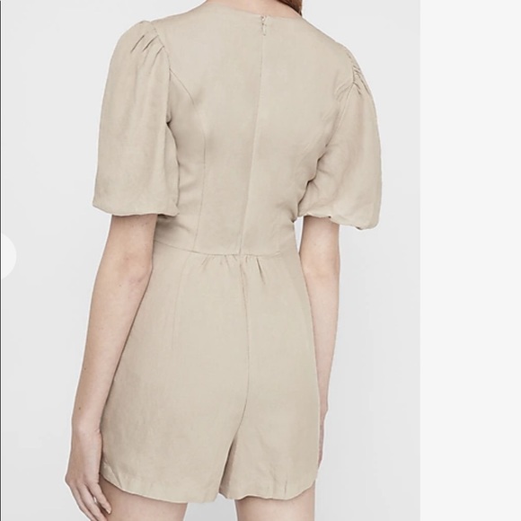 Express Linen-Blend Puff Sleeve Romper SZ XS - Picture 3 of 5